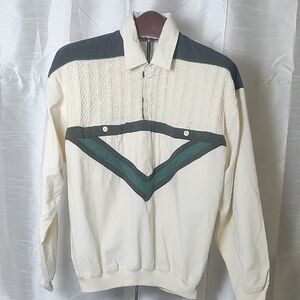 Alan Alexius Men's V-Neck Sweater in Cream and Green Size‎ L